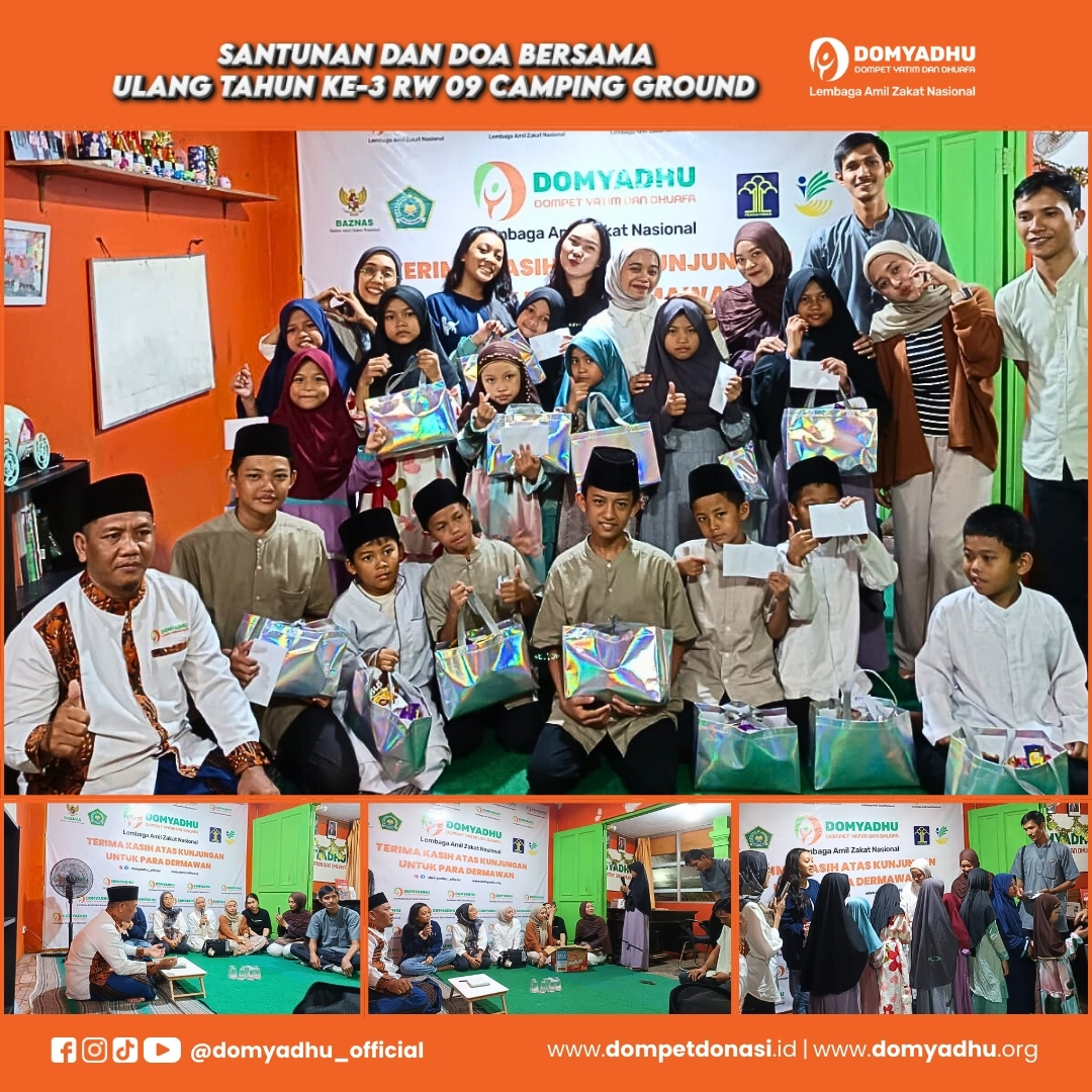 Santunan dan Doa Bersama Warnai Milad Ke 3 RW 09 Camping Ground Bersama Anak Yatim Domyadhu